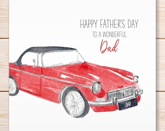 Personalised Father's Day Classic Car Card, Red MG, Driving, Hobby, Happy Father's Day, Fathers Day Card