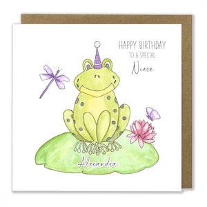 Carte d'anniversaire personnalisée grenouille, carte de joyeux anniversaire, carte d'anniversaire d'enfant