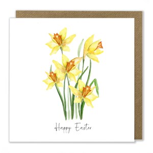 Carte de jonquilles de Pâques, carte de Joyeuses Pâques, voeux de Pâques, carte de voeux de Pâques, fleurs de printemps, jonquilles, carte de voeux aquarelle
