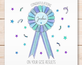 Personalised Exam Results Congratulations Card, Rosette, Congratulations Card, SAT, GCSEs, A-Levels, Exams Greeting Card