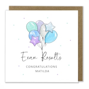 Carte d'examen personnalisée, carte de félicitations, carte de résultats d'examen, ballons, étoile, félicitations, carte aquarelle faite main