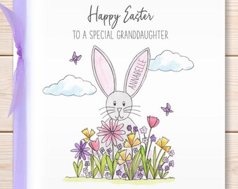 Personalised Easter Bunny Card, Happy Easter Card, Kids Easter Card, Watercolour Handmade Greeting Card