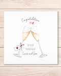 Personalised Engagement Card, Congratulations On Your Engagement, Cheers, Wine Glass, Champagne Glasses, Greeting Card