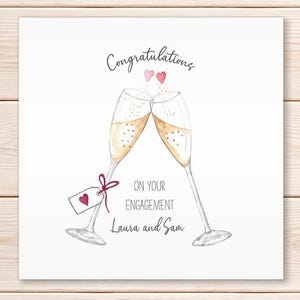 Personalised Engagement Card, Congratulations On Your Engagement, Cheers, Wine Glass, Champagne Glasses, Greeting Card image 1