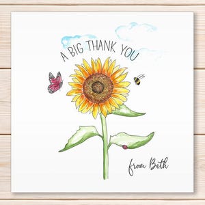 Personalised Thank You Card, A Big Thank you, Sunflower Greeting Card