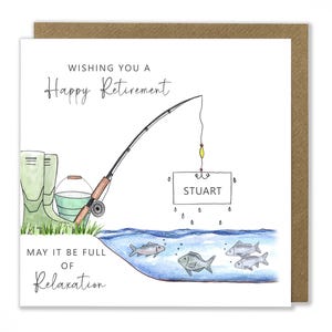 Carte de pêche personnalisée, bonne retraite, carte de félicitations, carte de voeux aquarelle faite main