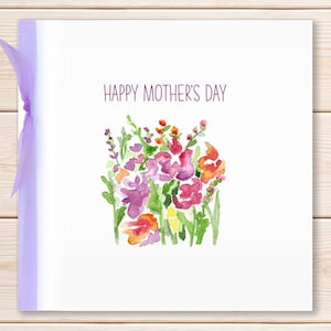 Wild Flower Mother's Day Card, Happy Mother's Day Card, Mothering Sunday Card, Watercolour Meadow Handmade Card with Ribbon, Mothers Day