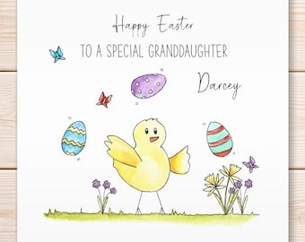 Personalised Kids Easter Card, Happy Easter Card, Easter Chick Card, Watercolour Handmade Greeting Card