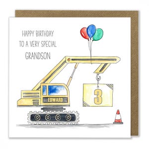 Carte d'anniversaire Digger personnalisée, carte d'anniversaire construction, carte d'anniversaire d'enfant, carte de voeux pour enfant