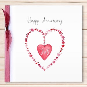 Personalised Anniversary Greeting Card, Watercolour Heart Card, Initials Card, Happy Anniversary