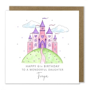 Carte d'anniversaire personnalisée château de princesse, carte de joyeux anniversaire, carte d'anniversaire d'enfant