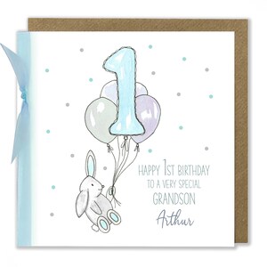 Carte personnalisée 1er anniversaire de bébé garçon, carte de premier anniversaire, carte d'anniversaire de lapin