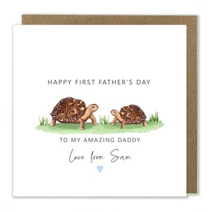 Première carte personnalisée de fête des pères, tortues, cartes papa, papa, grand-père, jolies cartes, carte de fête des pères, bonne fête des pères