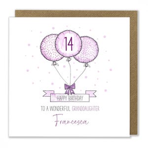 Carte d'anniversaire ballon violet/anniversaire fille/fille/petite-fille/soeur/nièce/choisir relation féminine/âge et nom personnalisés