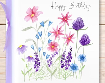 Wild Flower Birthday Card, Happy Birthday, Watercolour Greeting Card