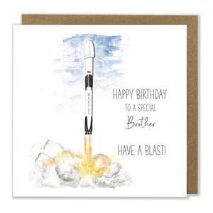 Carte d'anniversaire personnalisée de fusée spatiale, carte de lancement de fusée, carte d'anniversaire de vaisseau spatial