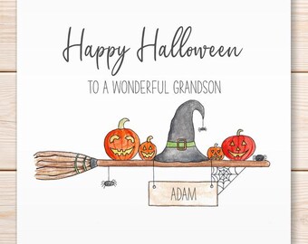 Personalised Halloween Broomstick Card, Happy Halloween Card, Kid's Halloween Card