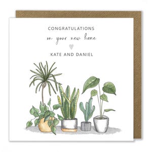 Carte personnalisée pour nouvelle maison, carte de félicitations, plantes d'intérieur, carte de déménagement