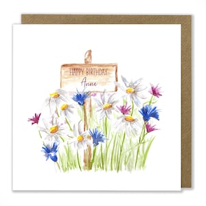 Carte d'anniversaire personnalisée fleurs sauvages, carte de joyeux anniversaire, carte de voeux de jardinage