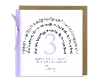 Personalised Rainbow Birthday Card, Happy Birthday Card, Ages, 1, 2, 3, 4, 5, 6, 7, 8, 9, Age Birthday Card, Ages 1-9
