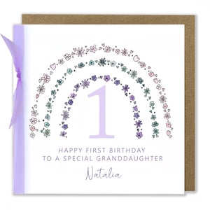 1ère carte d'anniversaire arc-en-ciel personnalisée, carte de voeux de premier anniversaire, anniversaire de fille