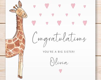 Personalised Big Sister Card, Congratulations, New Baby, Sibling, Greeting card