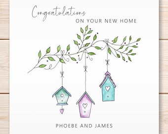 Personalised New Home Card, Congratulations Card, Moving House Card, Bird Boxes, Handmade Watercolour Card