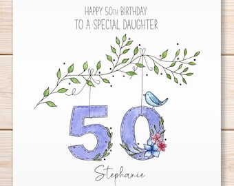 Personalised 50th Birthday Card, Age 50, Female Birthday Card, Wife, Daughter, Auntie, Mum