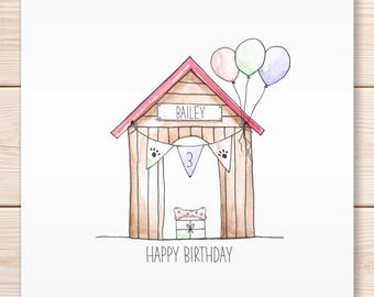 Personalised Dog Birthday Card, Dog Kennel Card, Pet Dog Birthday Greeting Card