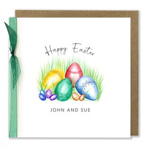 Oeuf de Pâques personnalisé, carte de voeux Joyeuses Pâques, printemps, carte de voeux aquarelle faite main