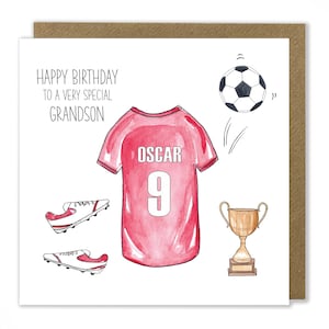 Carte d'anniversaire personnalisée avec maillot de football, carte de maillot de football rouge, carte de football, carte de joyeux anniversaire