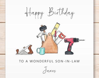 Blue Typographic Son-in-Law Birthday Card - View #4