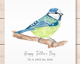 Personalised Father's Day Card, Blue Tit, Bird, Dad, Father, Grandad, Grandpa