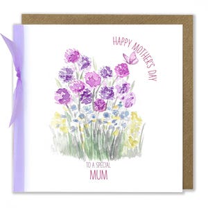 Carte de fête des mères, bonne fête des mères, carte florale, alliums, carte de dimanche des mères, fête des mères, carte de voeux aquarelle faite main
