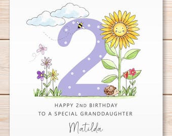 Personalised 2nd Birthday Card, Happy 2nd Birthday, Granddaughter, Daughter, Niece, Cousin, Greeting Card