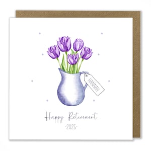 Carte tulipe de retraite personnalisée, bonne retraite, carte de félicitations, floral, jolie carte de voeux