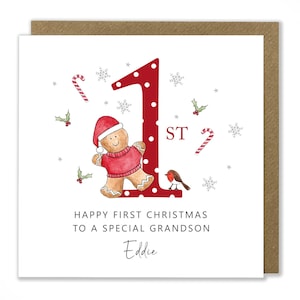 Première carte de Noël personnalisée, Carte de Noël en pain d'épice, 1er Noël, Premier Noël de bébé, Joyeux Noël, Carte de voeux