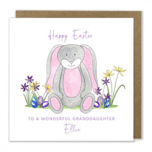 Carte personnalisée de lapin de Pâques, carte de Joyeuses Pâques, carte de Pâques pour enfants, lapin, oeufs, jolie carte de Pâques, fille, petite-fille, nièce, soeur