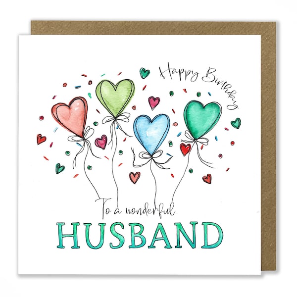 Husband Birthday Card, Heart Balloon Birthday Card, Happy Birthday Greeting Card