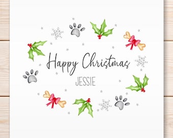 Personalised Dog Christmas Card, Watercolour, Festive Greeting
