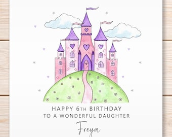 Personalised Princess Castle Birthday Card, Happy Birthday Card, Kid's Birthday Card