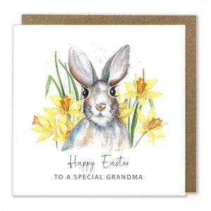 Carte de Pâques personnalisée, lapin de Pâques, jonquilles, carte de voeux de printemps