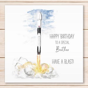 Personalised Space Rocket Birthday Card, Rocket Launch Card, Starship Birthday Card