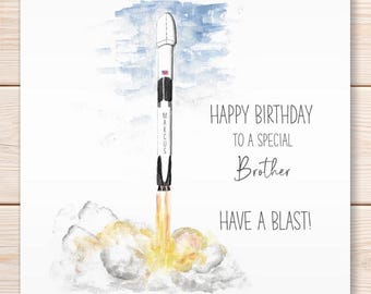 Personalised Space Rocket Birthday Card, Rocket Launch Card, Starship Birthday Card