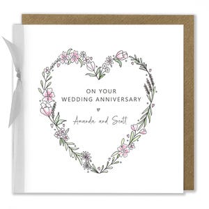 Carte d'anniversaire personnalisée, carte d'anniversaire de mariage, carte de fleur d'oranger, couronne de coeur, carte de félicitations