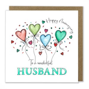 Carte de voeux d'anniversaire de mariage pour mari, carte ballon coeur