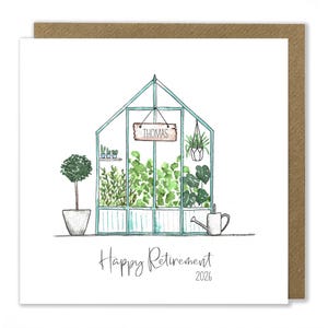 Personalised Retirement Greenhouse Card, Gardening Card, Happy Retirement, Watercolour Handmade Greeting Card image 4