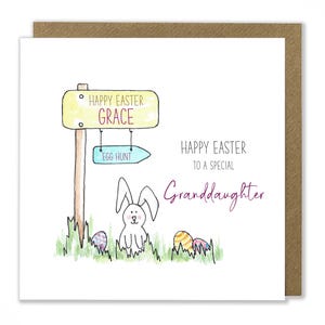 Carte de Pâques personnalisée pour fille, carte de Joyeuses Pâques, carte de Pâques pour enfant, carte de voeux aquarelle faite main
