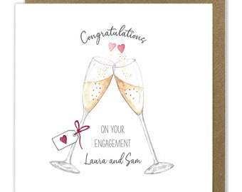 Personalised Engagement Card, Congratulations On Your Engagement, Cheers, Wine Glass Greeting Card