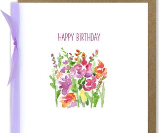 Wild Flower Birthday Card, Watercolour Floral Greeting Card